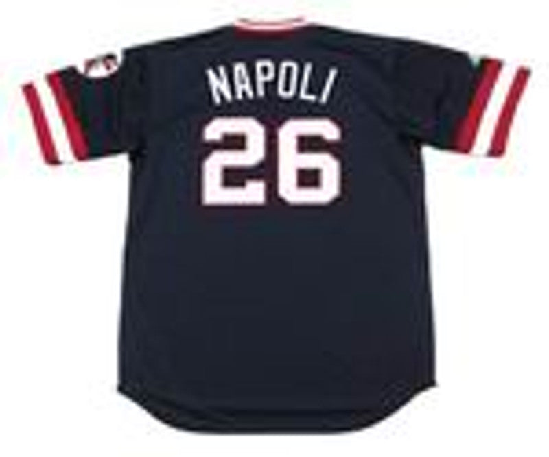 Cleveland Indians Mike Napoli 1970s Cooperstown MLB jersey front view