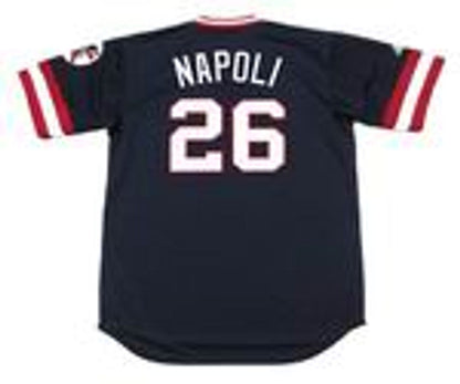 Cleveland Indians Mike Napoli 1970s Cooperstown MLB jersey front view