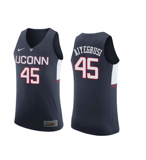 Uconn Huskies Temi Aiyegbusi #45 Navy stitched throwback college basketball jersey