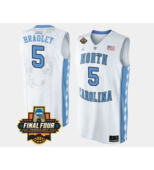 North Carolina Tar Heels #5 Tony Bradley White Road College Basketball Jersey stitched college jersey