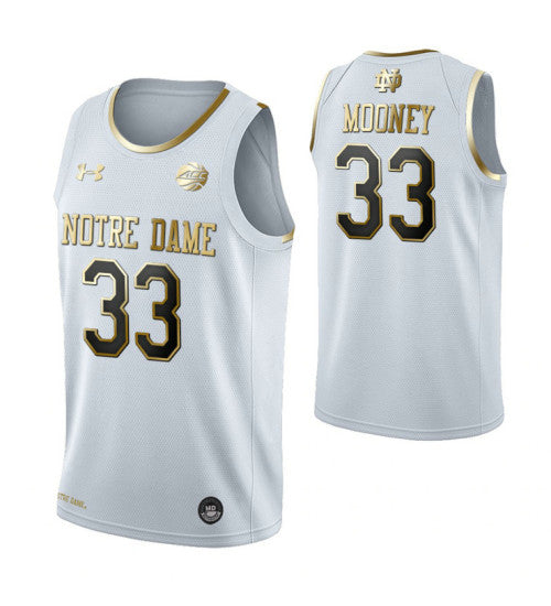 John Mooney Notre Dame Fighting Irish White Golden Edition College Basketball Jersey stitched retro jersey