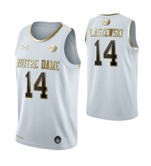 Nate Laszewski Notre Dame Fighting Irish White Golden Edition College Basketball Jersey stitched college jersey