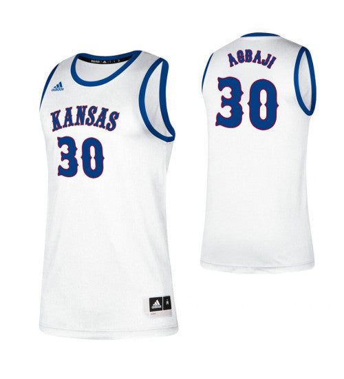 Kansas Jayhawks 30 Ochai Agbaji White College Basketball Jersey | Stitched Jersey RTJS 3816