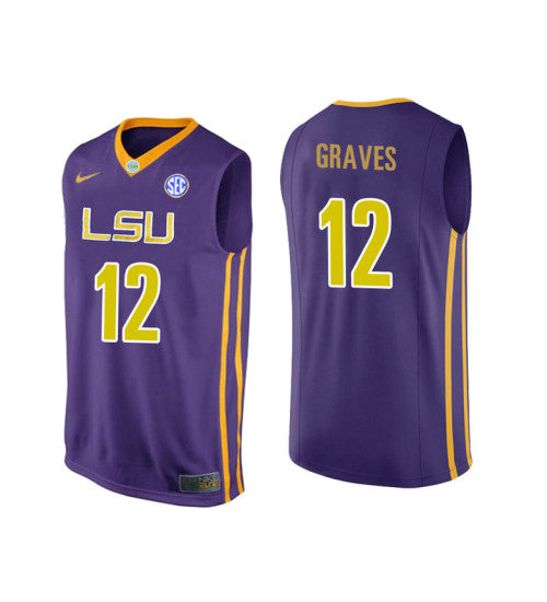 Lsu Tigers 12 Marshall Graves College Basketball Jersey Purple stitched retro jersey