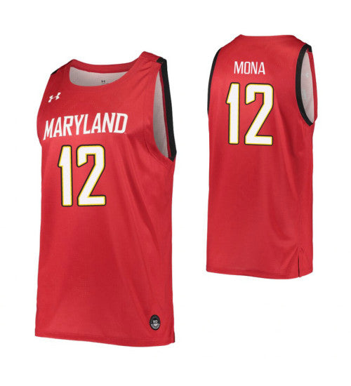 Maryland Terrapins 12 Reese Mona College Basketball Jersey Red | Stitched Jersey RTJS 3193