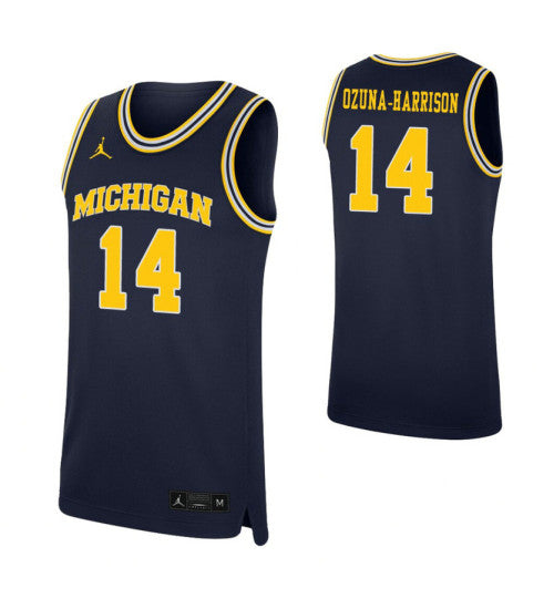 Ozuna Harrison Michigan Wolverines Rico Navy stitched throwback college basketball jersey