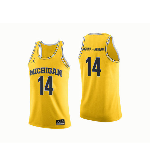 Michigan Wolverines #14 Rico Ozuna Harrison College Basketball Jersey Yellow stitched college jersey