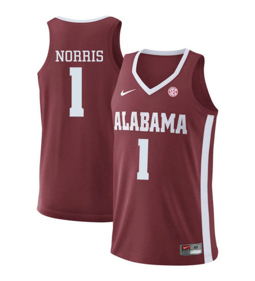 Alabama Crimson Tide 1 Riley Norris College Basketball Jersey Red 1 stitched basketball jersey for game day fanwear