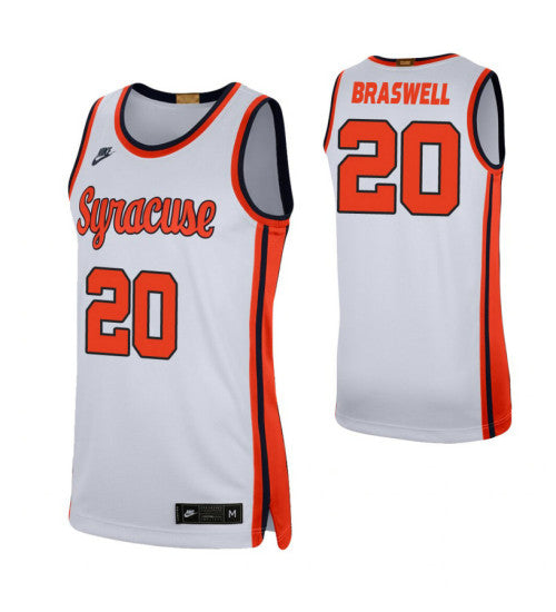 Limited White Syracuse Robert Braswell #20 Orange stitched throwback college basketball jersey