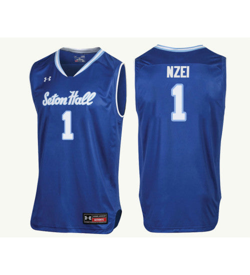 Seton Hall Pirates Michael Nzei #1 Royal stitched throwback college basketball jersey
