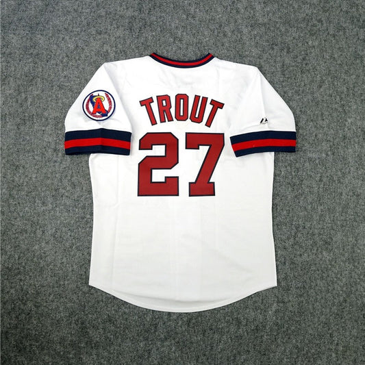 Mike Trout California Angels Cooperstown Home White Throwback Jersey jersey front view