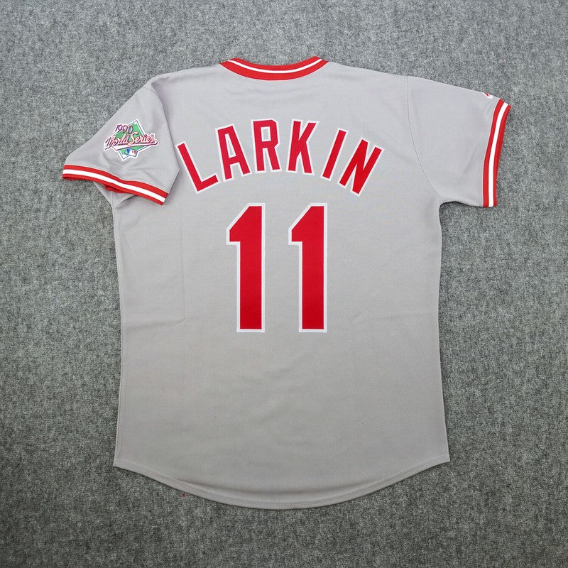 Cincinnati Reds Barry Larkin World Series Cooperstown MLB jersey front view