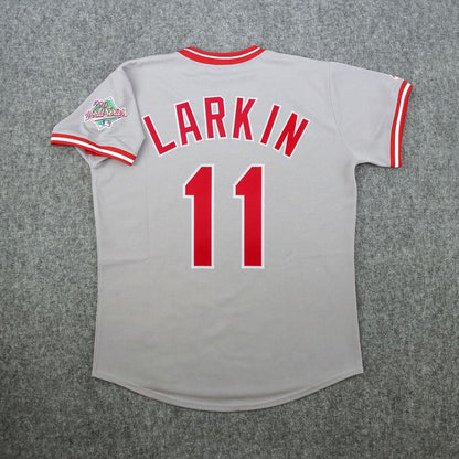Cincinnati Reds Barry Larkin World Series Cooperstown MLB jersey front view