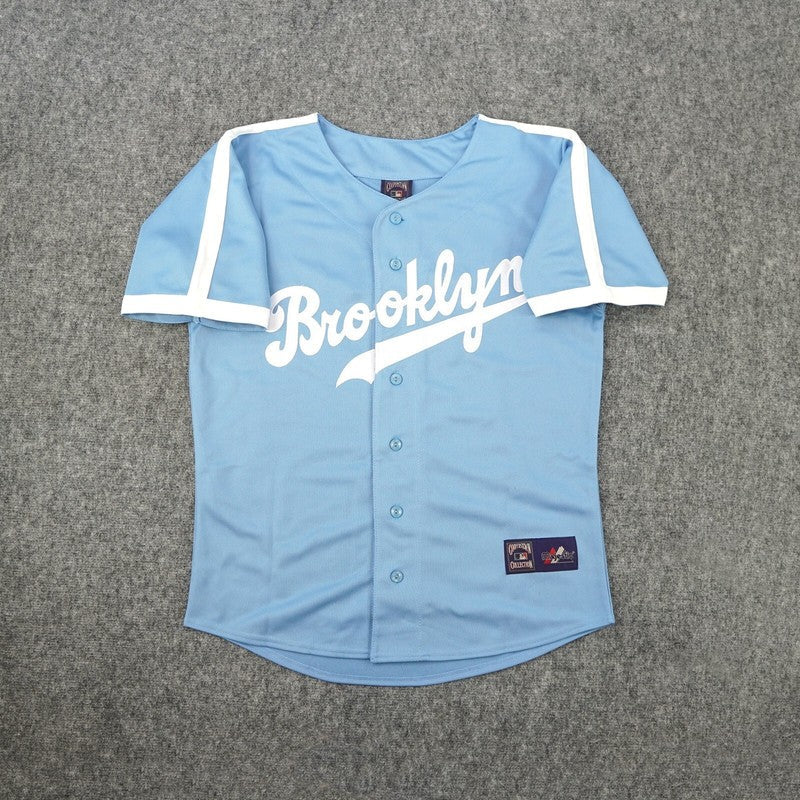 Jackie Robinson Brooklyn Dodgers Cooperstown Blue Away Throwback Jersey jersey front view
