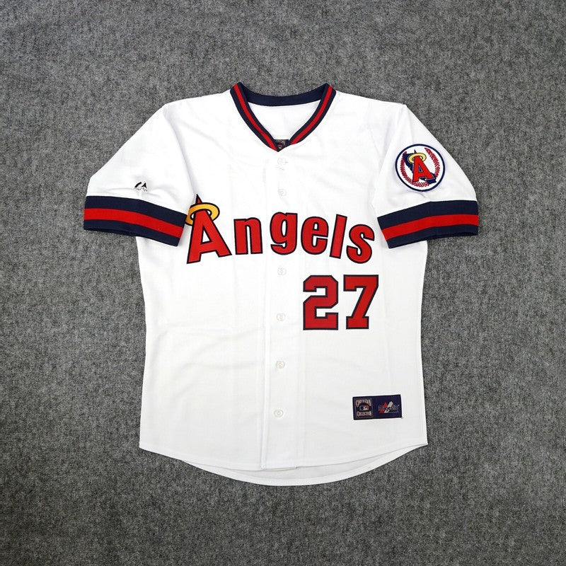 Mike Trout California Angels Cooperstown Home White Throwback Jersey jersey front view