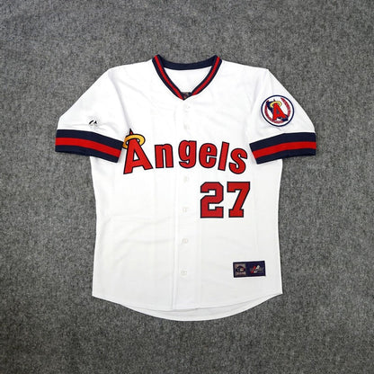 Mike Trout California Angels Cooperstown Home White Throwback Jersey jersey front view