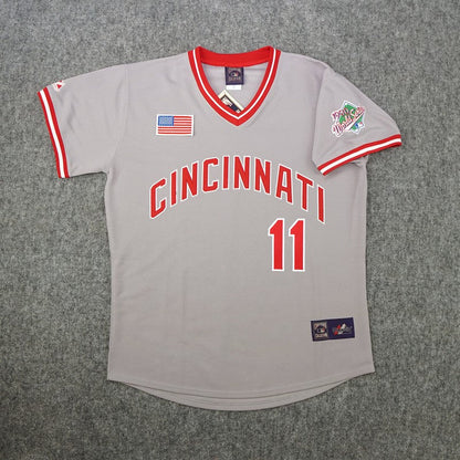Cincinnati Reds Barry Larkin World Series Cooperstown MLB jersey front view