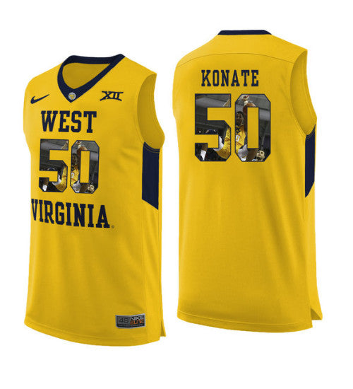 West Virginia Mountaineers Sagaba Konate 11516 #50 Yellow stitched throwback college basketball jersey