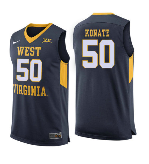 West Virginia Mountaineers Sagaba Konate 11513 #50 Navy stitched throwback college basketball jersey