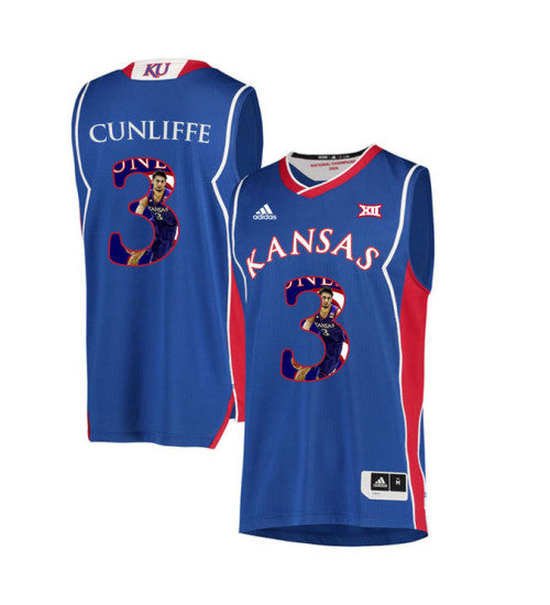 Kansas Jayhawks 3 Sam Cunliffe College Basketball Jersey Royal 2051 stitched retro jersey
