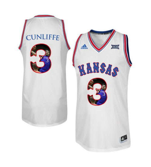 Kansas Jayhawks 3 Sam Cunliffe College Basketball Jersey White 2052 stitched retro jersey