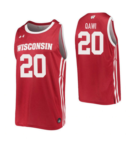 Wisconsin Badgers Samad Qawi #20 Red stitched throwback college basketball jersey