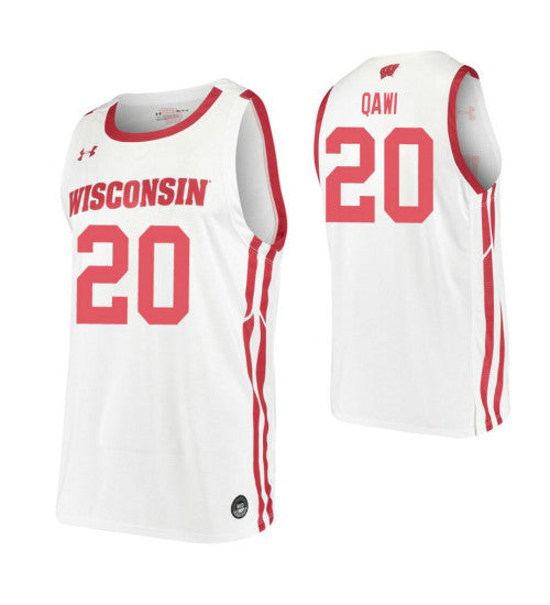 Wisconsin Badgers Samad Qawi #20 White stitched throwback college basketball jersey