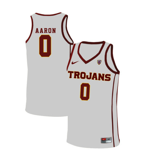 USC Trojans Shaqquan Aaron 10920 #0 White stitched throwback college basketball jersey