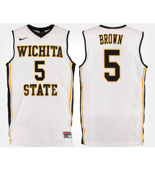 Brown Road Wichita State Shockers Rod #5 White stitched throwback college basketball jersey