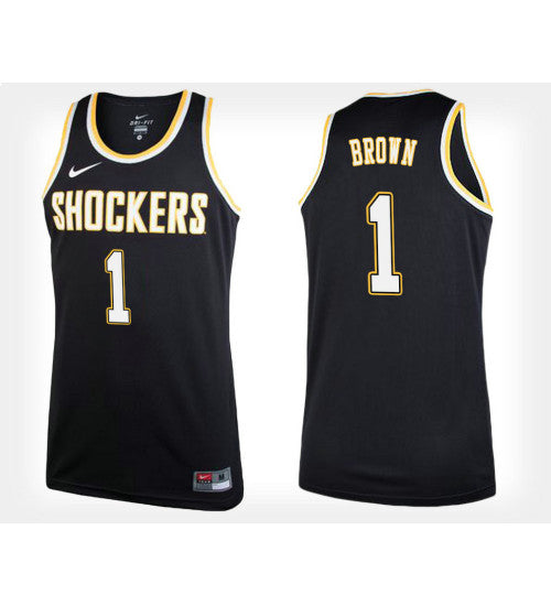 Brown Alternate Wichita State Shockers Zach #1 Black stitched throwback college basketball jersey
