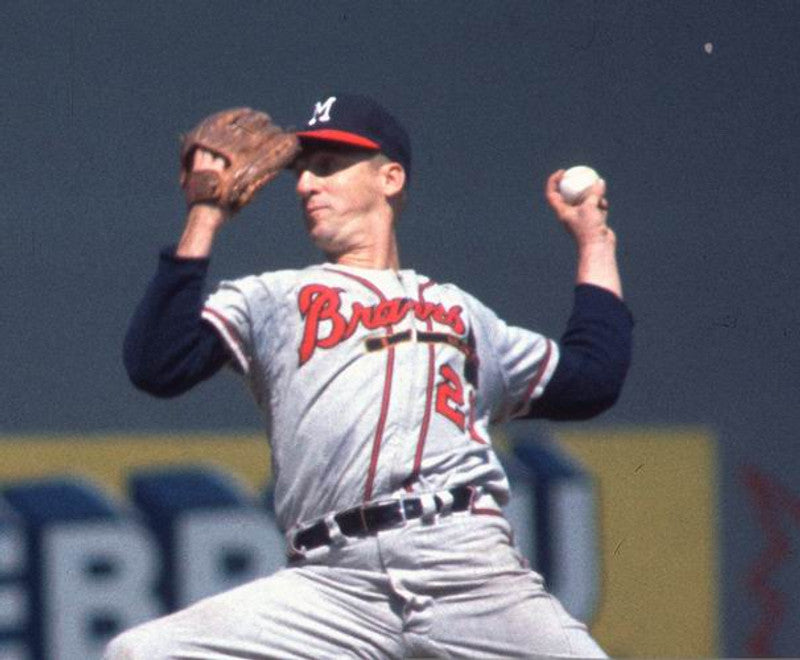 Warren Spahn Milwaukee Braves 1955 Away Throwback Baseball Jersey jersey front view
