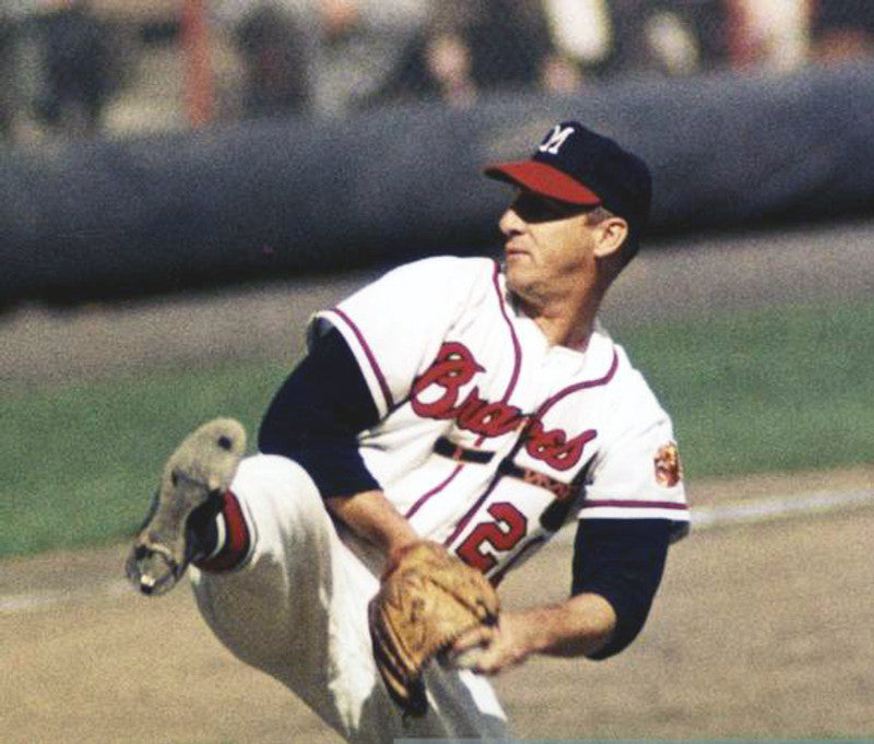 Warren Spahn Milwaukee Braves 1957 Home Throwback Baseball Jersey jersey front view