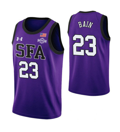 Nathan Bain Stephen F Austin Lumberjacks Purple stitched throwback college basketball jersey
