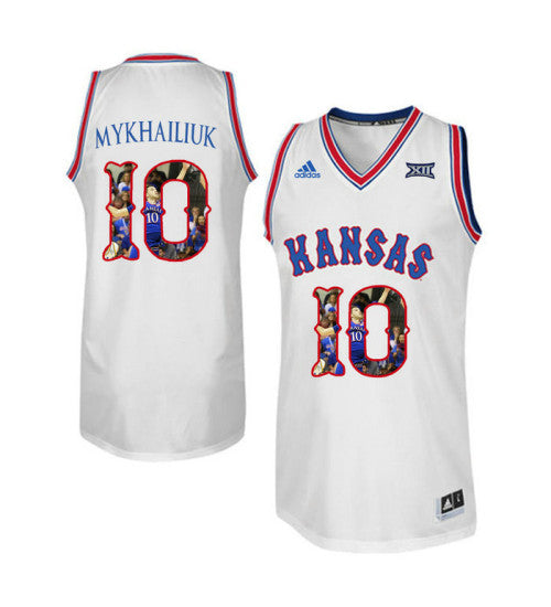 Kansas Jayhawks 10 Sviatoslav Mykhailiuk College Basketball Jersey White | Stitched Jersey RTJS 3914