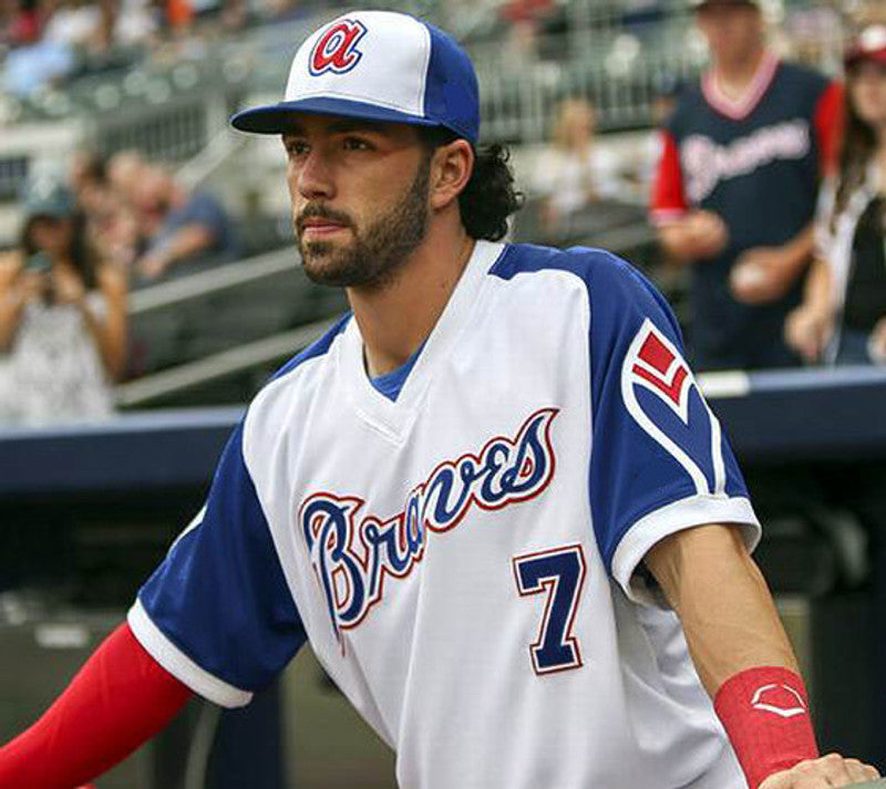 Atlanta Braves Dansby Swanson 1970s MLB jersey front view