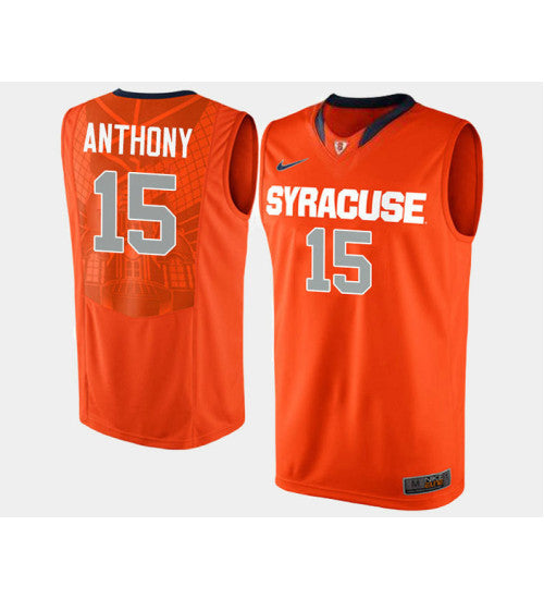 Anthony Road Syracuse Carmelo #15 Orange stitched throwback college basketball jersey