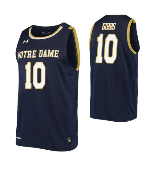 Notre Dame Fighting Irish 10 Tj Gibbs Navy College Basketball Jersey | Stitched Jersey RTJS 7875
