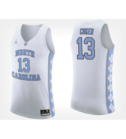 North Carolina Tar Heels #13 Kanler Coker White Road College Basketball Jersey stitched college jersey