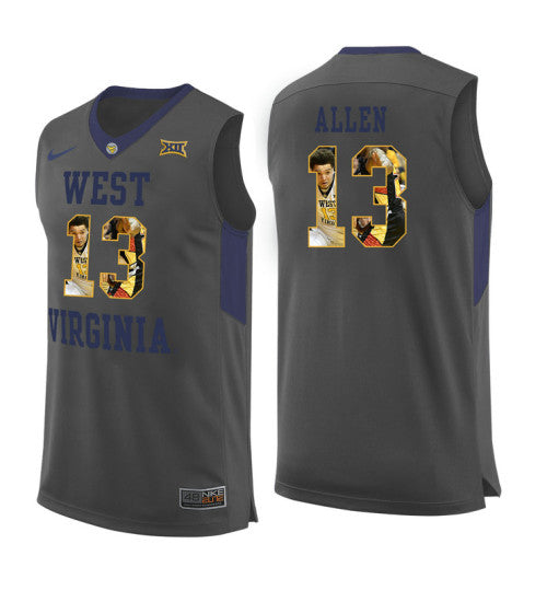 West Virginia Mountaineers Teddy Allen 11421 #13 Gray stitched throwback college basketball jersey