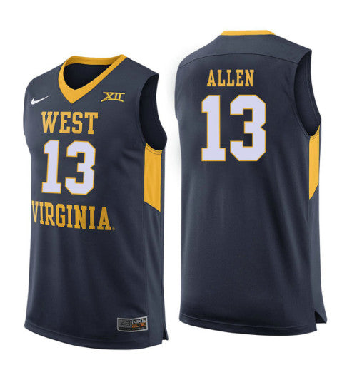 West Virginia Mountaineers 13 Teddy Allen College Basketball Jersey Navy 5670 | Stitched Jersey RTJS 6078