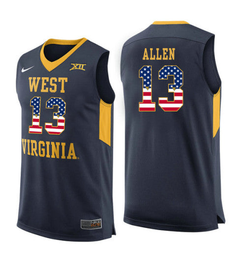 West Virginia Mountaineers 13 Teddy Allen College Basketball Jersey Navy 5669 | Stitched Jersey RTJS 6079