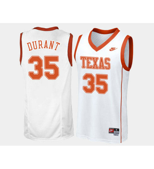 Texas Longhorns Kevin Durant Home #35 White stitched throwback college basketball jersey