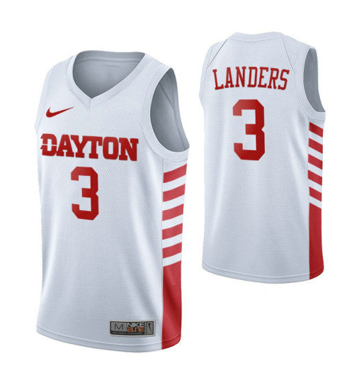Dayton Flyers 3 Trey Landers College Basketball Jersey White stitched basketball jersey for game day fanwear