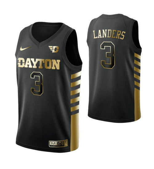 Dayton Flyers 3 Trey Landers Limited Golden Edition College Basketball Jersey Black stitched basketball jersey for game day