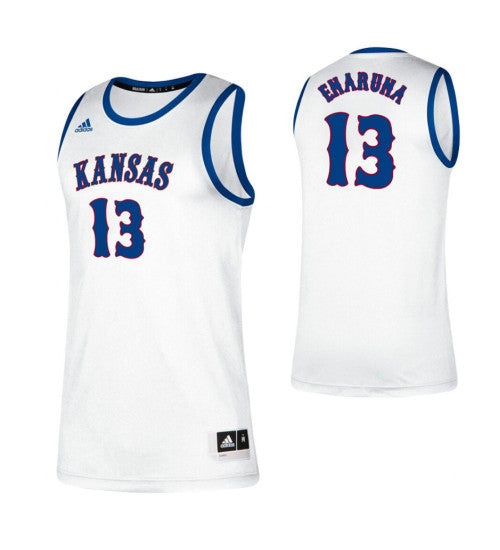 Kansas Jayhawks 13 Tristan Enaruna White College Basketball Jersey | Stitched Jersey RTJS 3886
