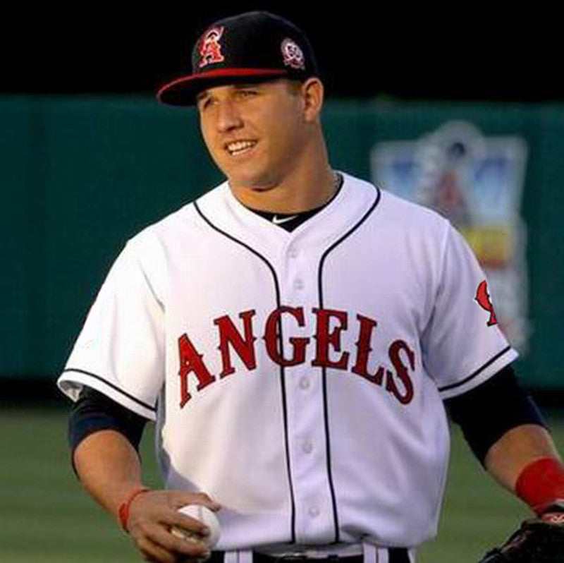 Mike Trout California Angels 1990S Throwback Away Baseball Stitched Jersey jersey front view