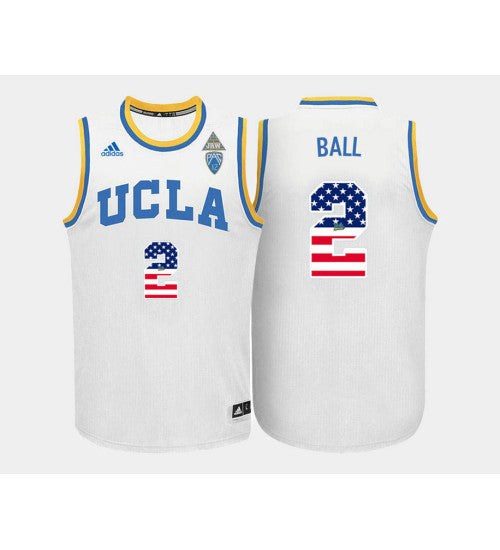 UCLA Bruins Lonzo Ball Home USA Flag #2 White stitched throwback college basketball jersey