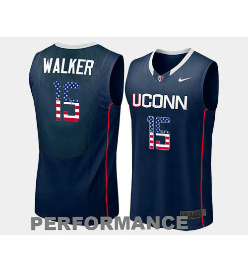 Uconn Huskies Kemba Walker Road USA Flag #15 Navy stitched throwback college basketball jersey