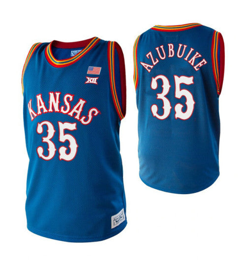 Kansas Jayhawks 35 Udoka Azubuike College Basketball Jersey Royal 2158 stitched retro jersey