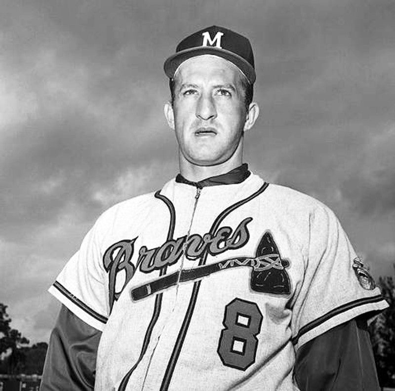Bob Uecker Milwaukee Braves 1962 Home Throwback Baseball Jersey jersey front view
